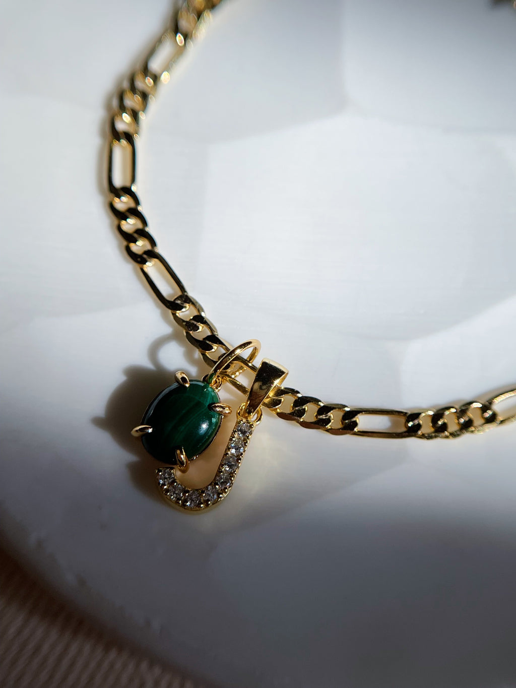 Malachite Crystal Initial Bracelet