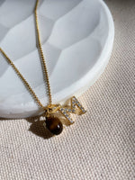 Dainty Tiger Eye Crystal Initial Necklace
