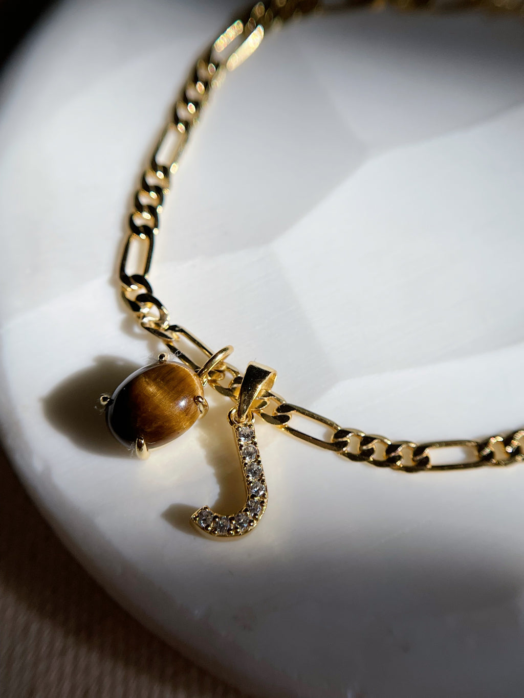 Tiger Eye Crystal Initial Bracelet