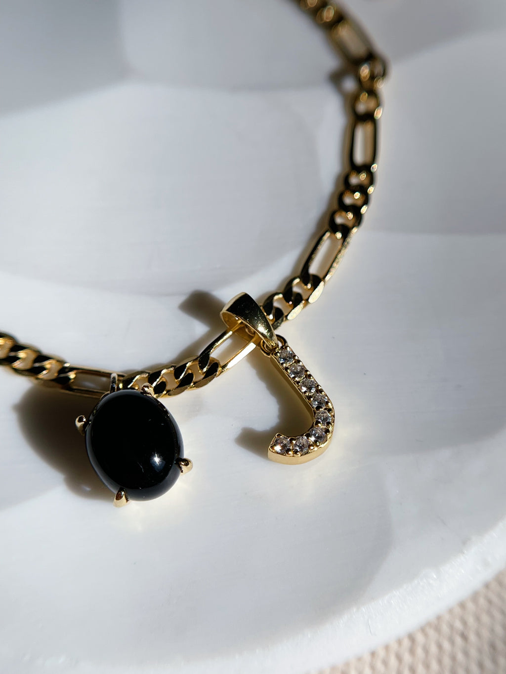 Black Onyx Crystal Initial Bracelet