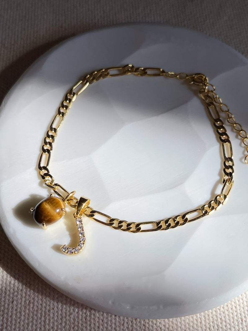 Tiger Eye Crystal Initial Bracelet
